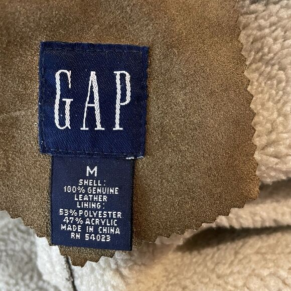 Vtg Gap Y2K Tan Suede Leather Patchwork Coat Womens Sz M Sherpa Lined Hooded - Picture 7 of 9